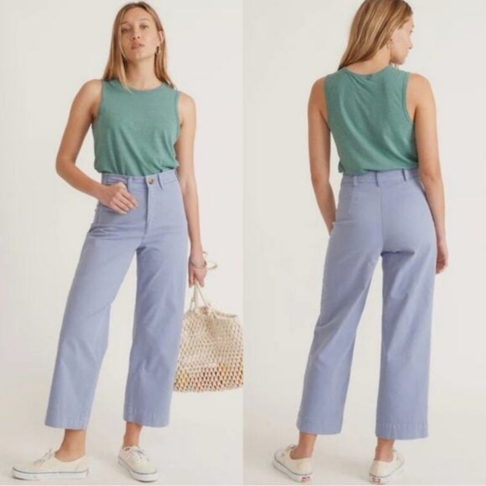 Marine Layer Bridget High Rise Wide Leg Crop Pant in Marlin Blue size 8 Petite